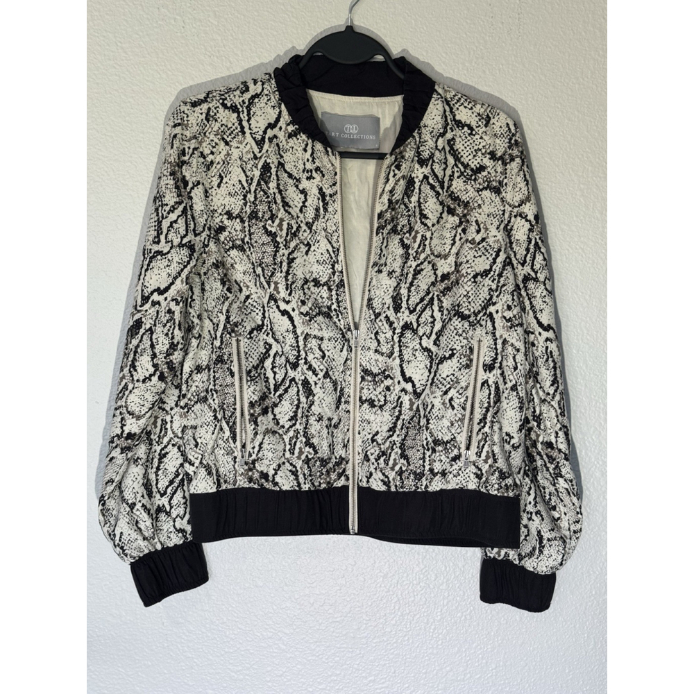 Snakeskin Print Short Bomber Jacket Chic Zip Up Street Style Fast Collectives - Picture 3 of 6
